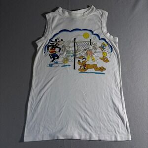 Vintage Sunday Comics Disney Volleyball Tank Top White Mens Large Goofy Mickey L